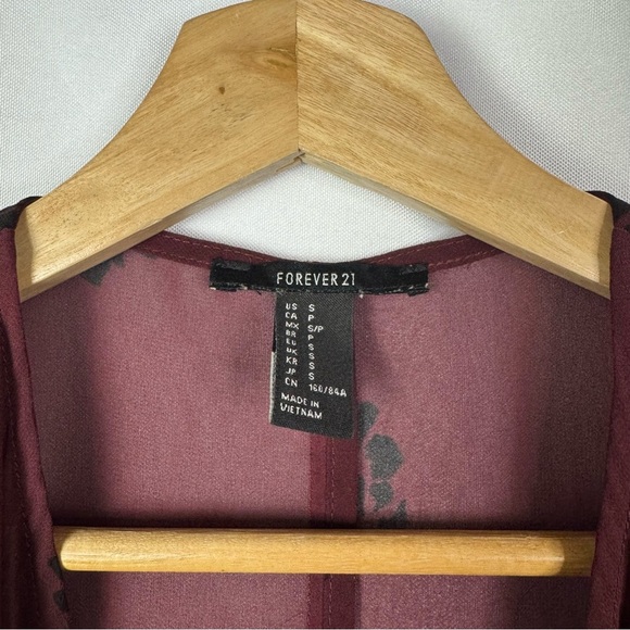 Forever 21 Burgundy Red Floral Sheer Longline Boho Kimono S - Picture 4 of 4
